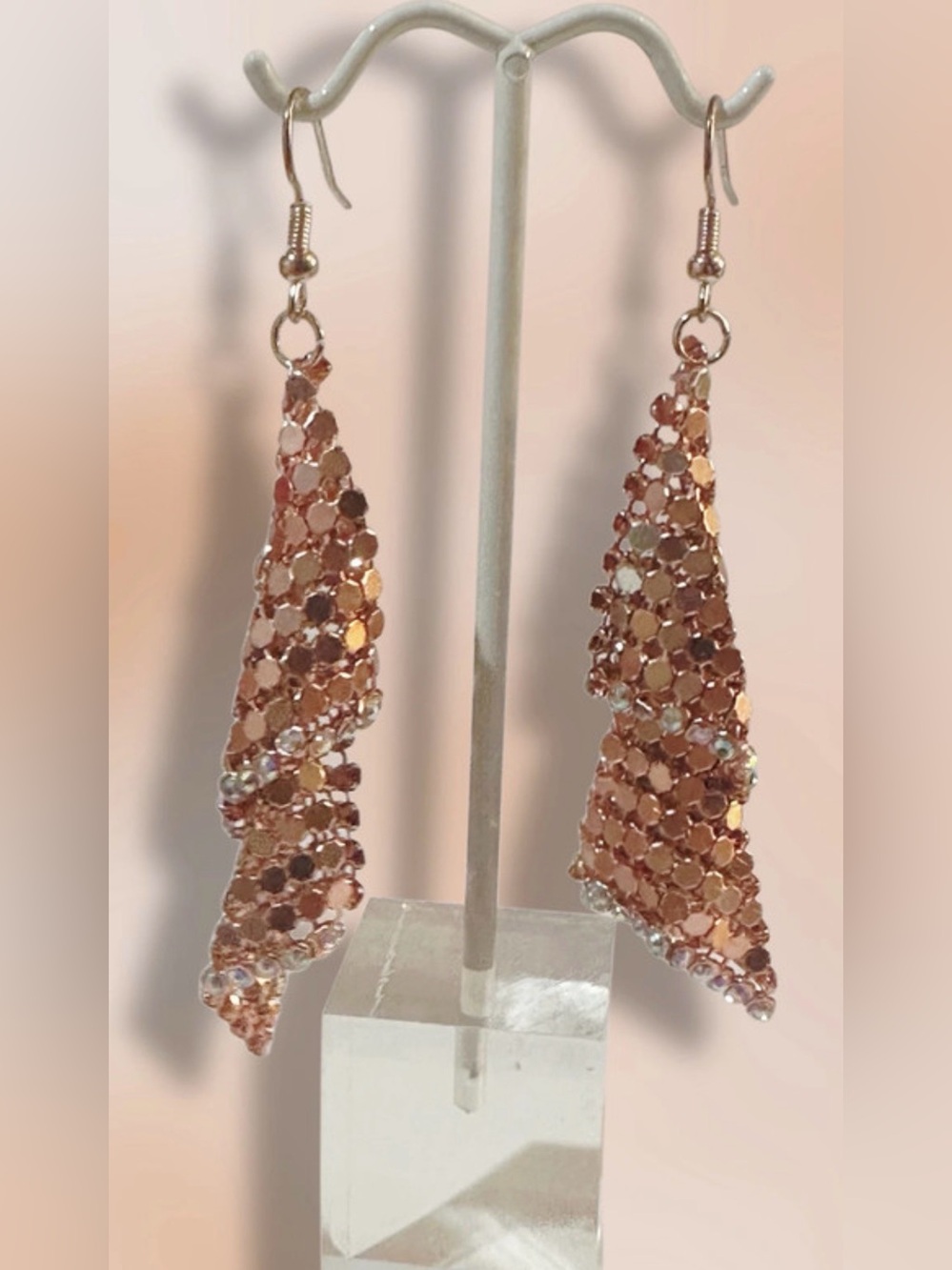 Light Pink Sparkle Mesh Statement
Earrings With Rhinestones